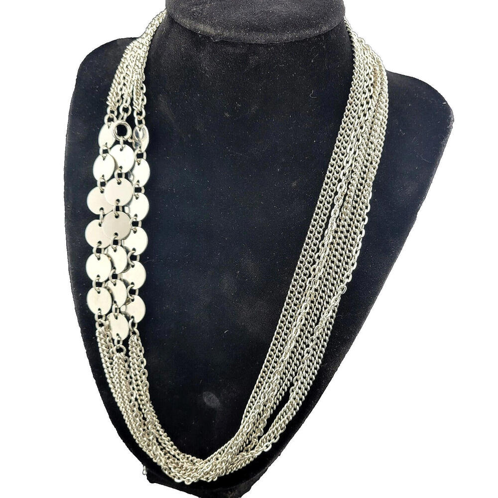 Vintage Park Lane Silver Tn 66 in Long Multi Strand Chain Coin Tassel Necklace